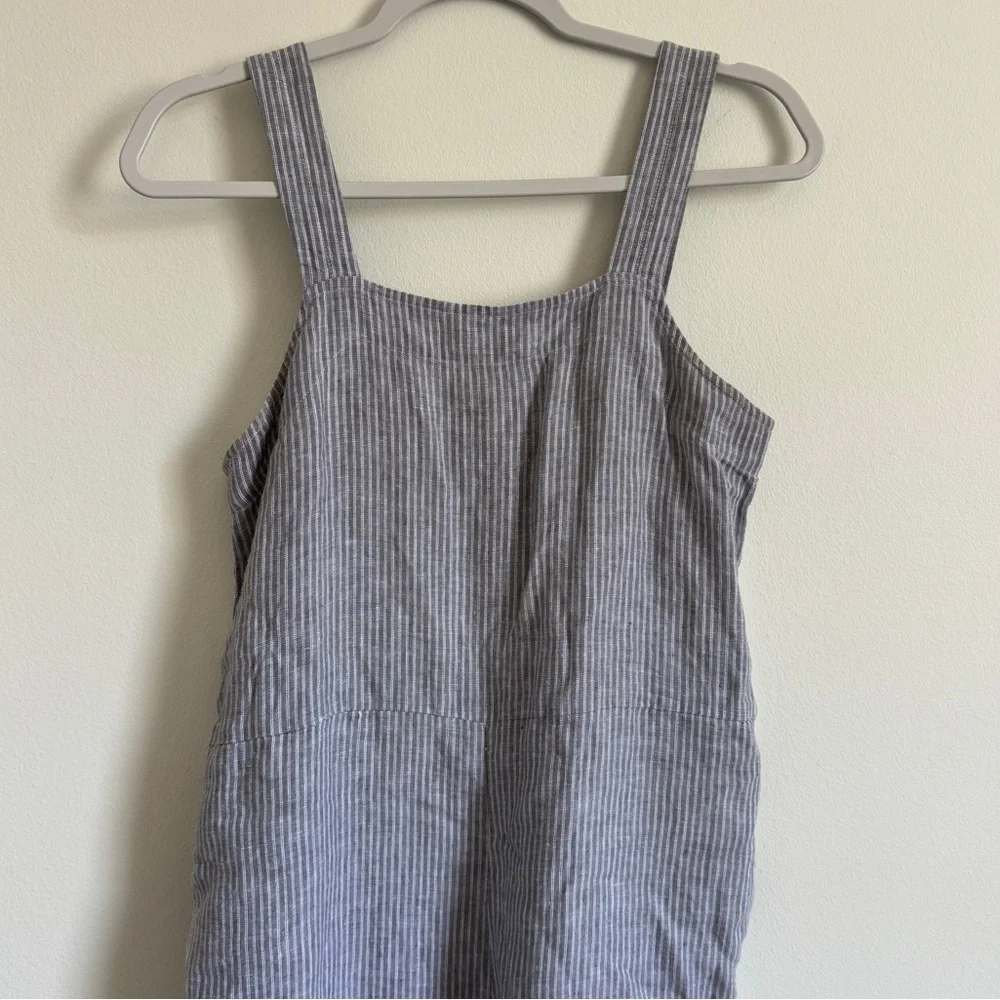 Everlane Linen Jumpsuit Square-neck Size 0 Striped Blue Summer Beach